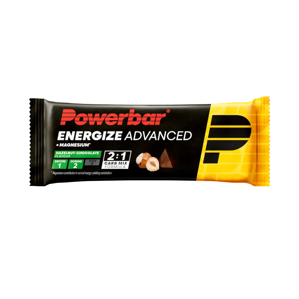 Barre énergétique Powerbar Energize Advanced 55 g Chocolat-Noisettes à l'unité avec magnésium