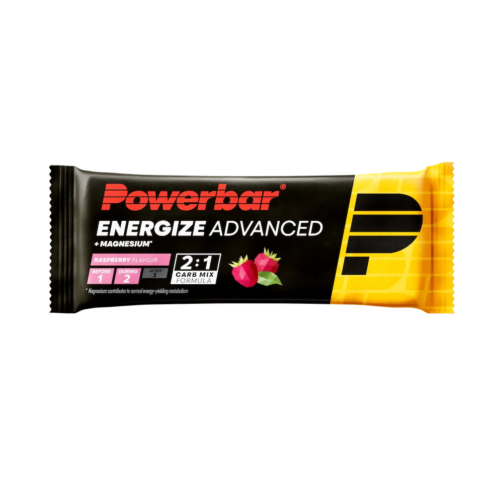 Barre énergétique Powerbar Energize Advanced 55 g saveur Framboise à l'unité avec magnésium