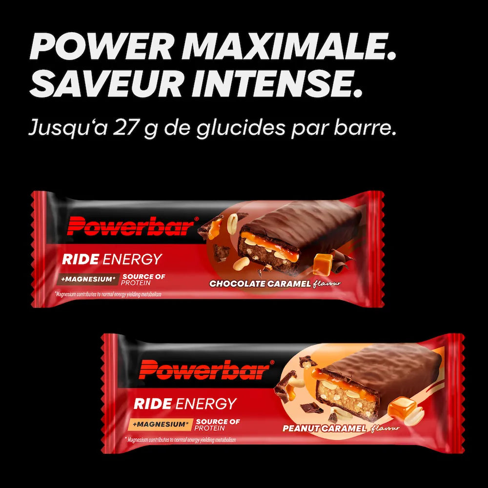 Barres énergétiques Powerbar Ride Energy 55 g saveurs Chocolat-caramel et Cacahuètes-caramel
