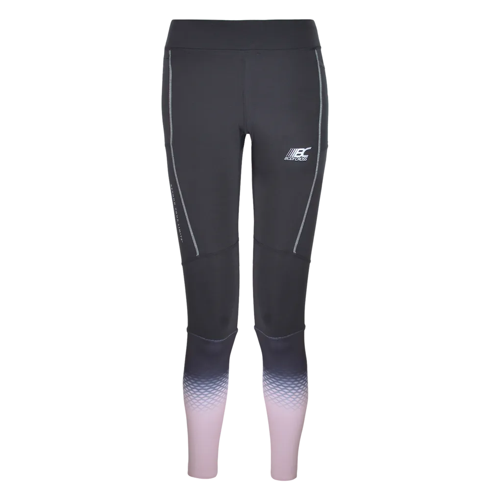 Legging running trail femme BODYCROSS Aimy noir et rose vue de face