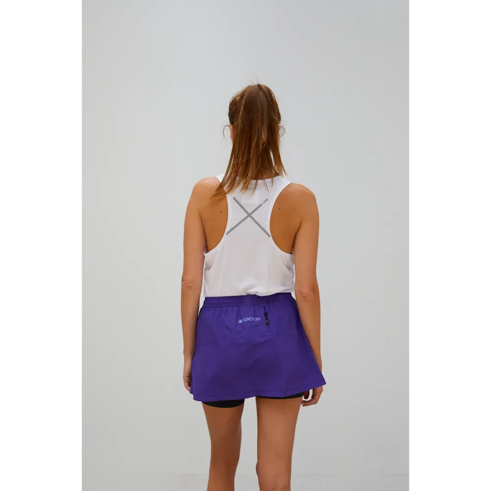 Short-jupe running trail femme BODYCROSS Angy mauve portée vue de dos