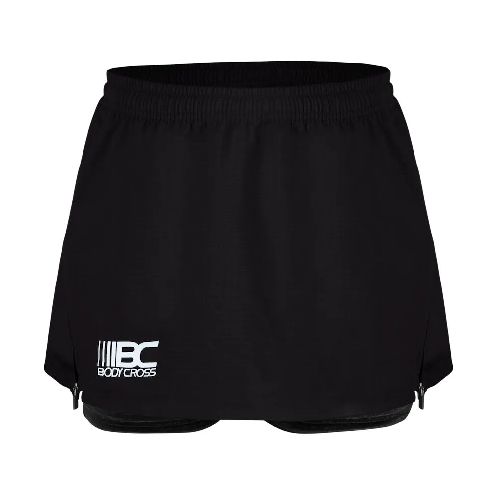 Short-jupe running trail femme BODYCROSS Angy noir vue de face