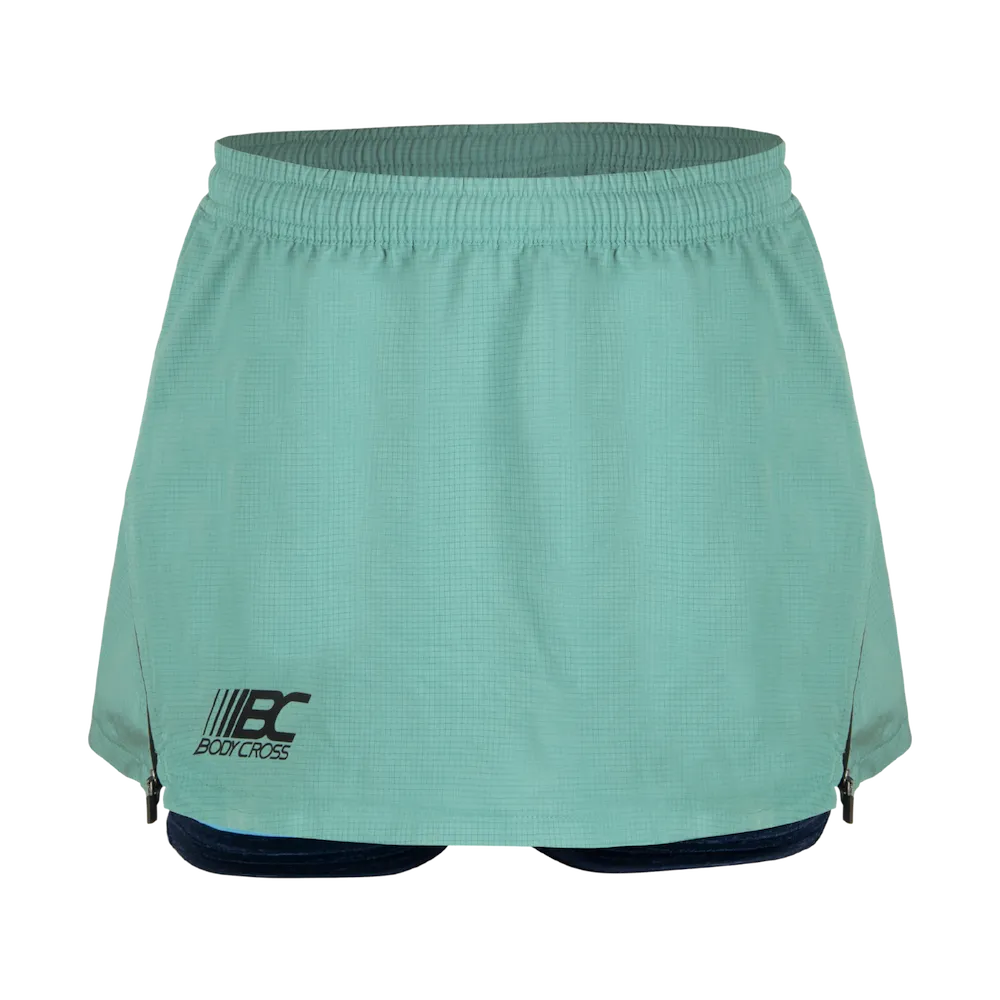 Short-jupe running trail femme BODYCROSS Angy vert vue de face