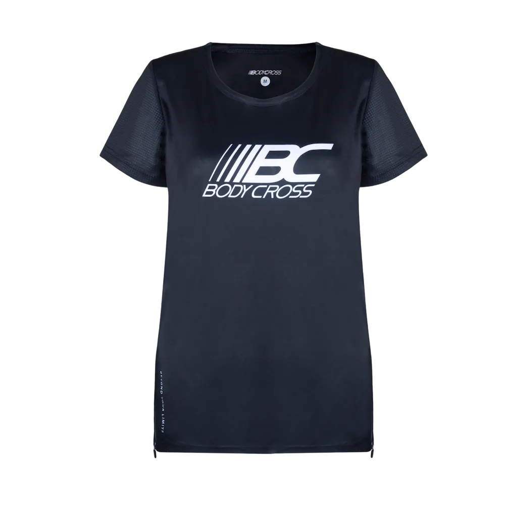 Tee-shirt running fitness femme BODYCROSS Ava noir vue de face