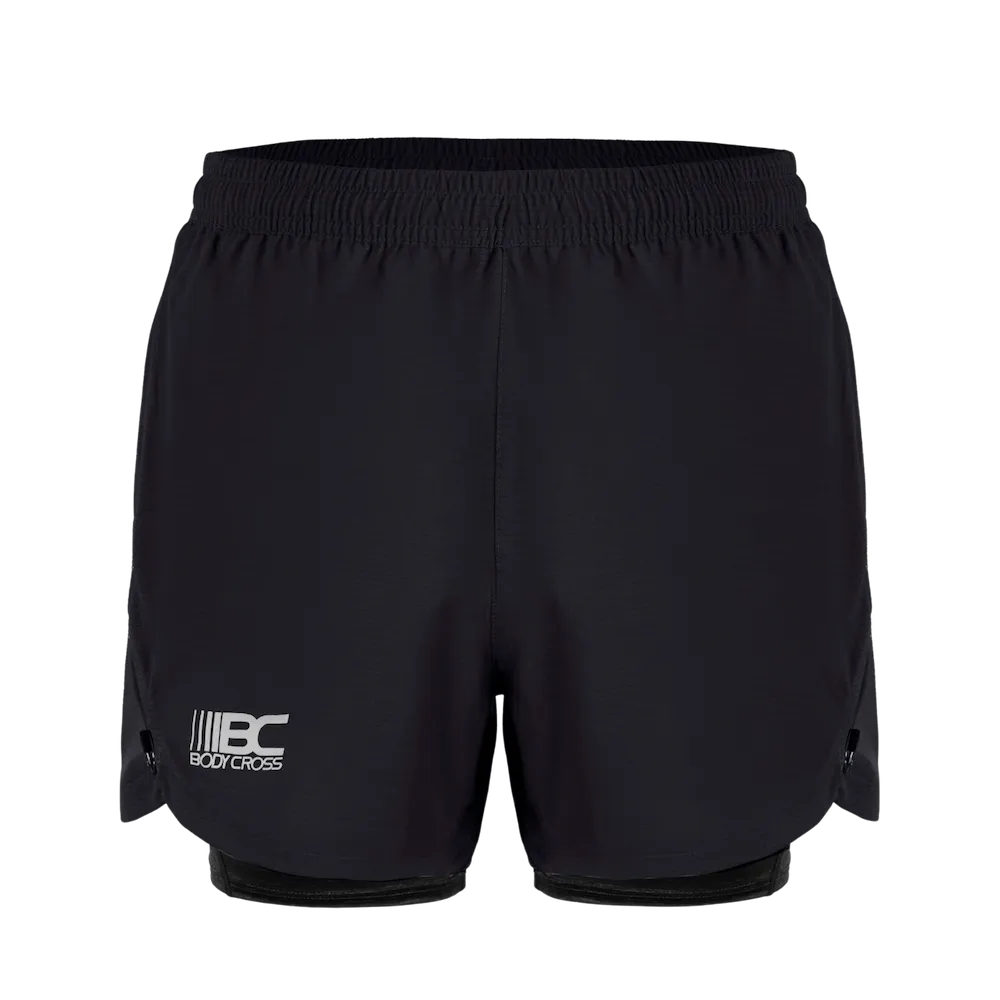 Short-cuissard 3-en-1 running trail homme BODYCROSS Ben noir vue de face