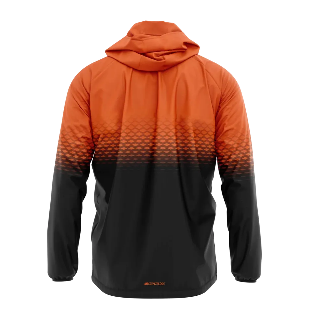 Coupe-vent running trail homme BODYCROSS Brandon orange et noir vue de dos