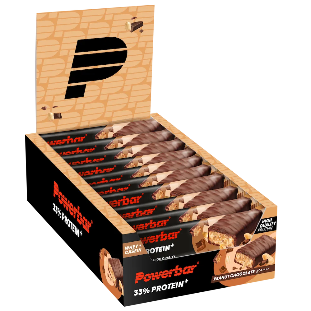 Boîte présentoir de 10 barres protéinées Powerbar 33% Protein+ 90 g Chocolat-cacahuètes