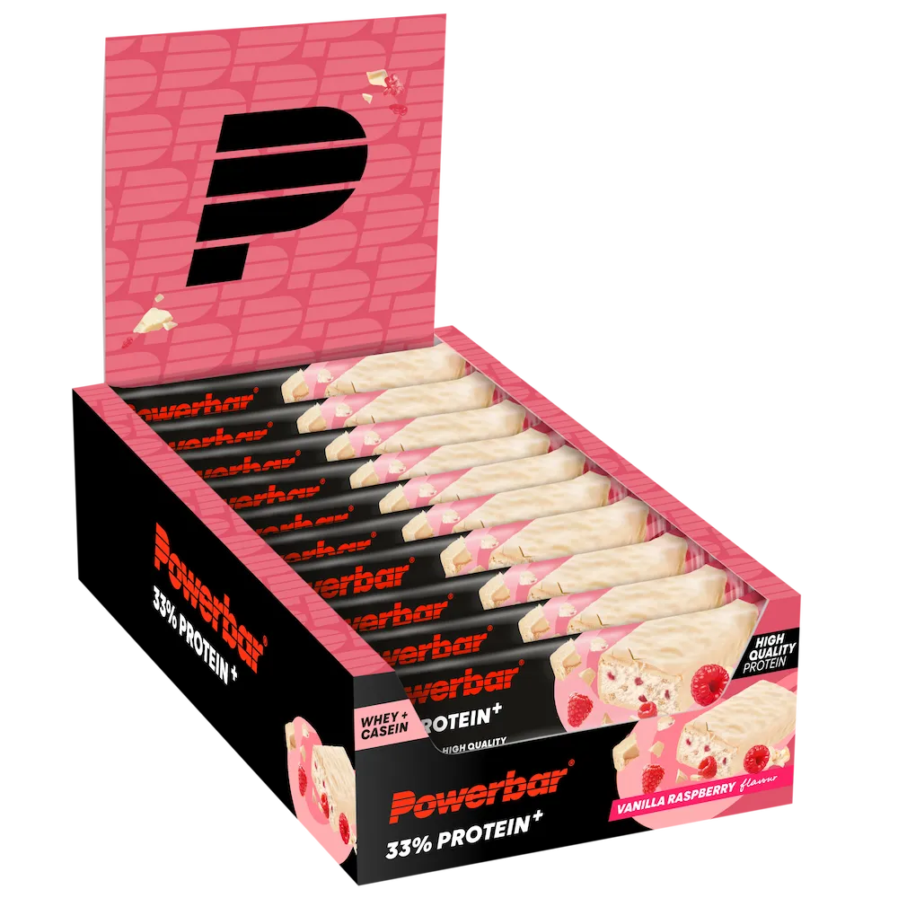 Boîte présentoir de 10 barres protéinées Powerbar 33% Protein+ 90 g Vanille-framboise