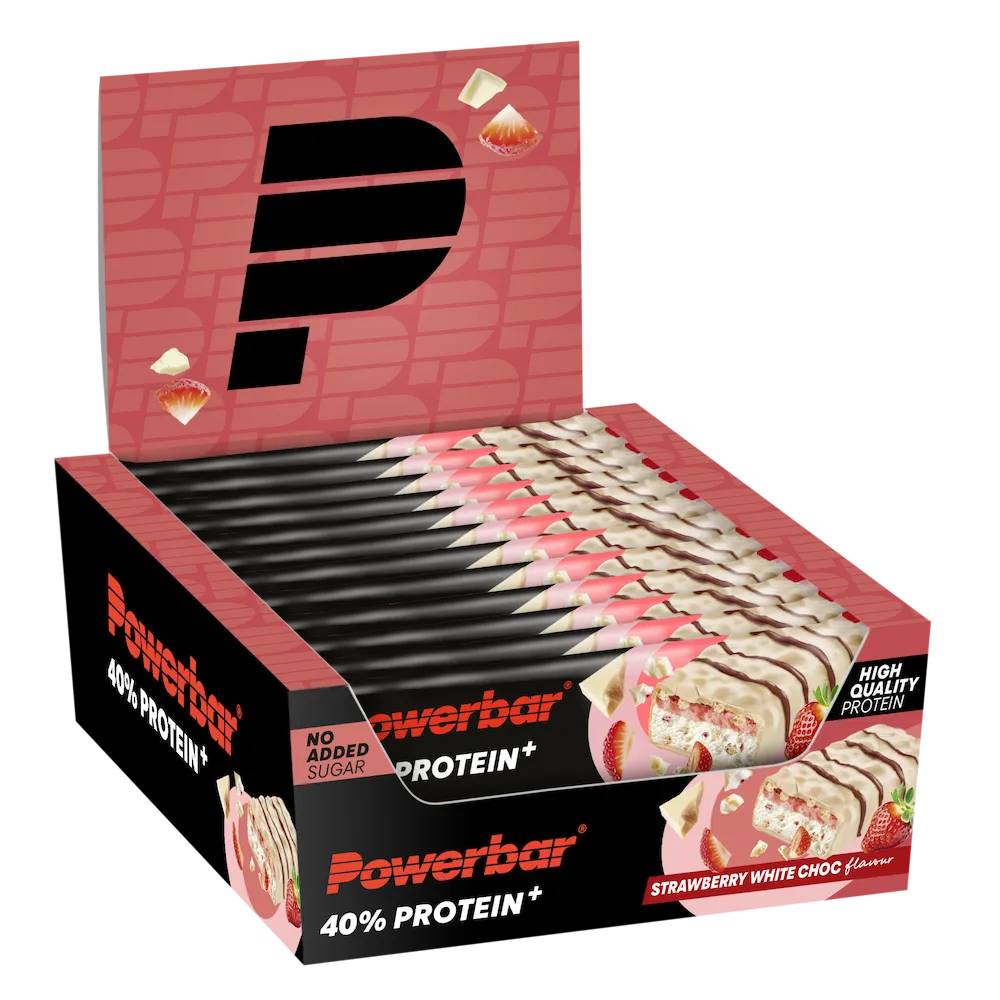 Boîte présentoir de 12 barres protéinées Powerbar 40% Protein+ Crisp 40 g Strawberry White Choc
