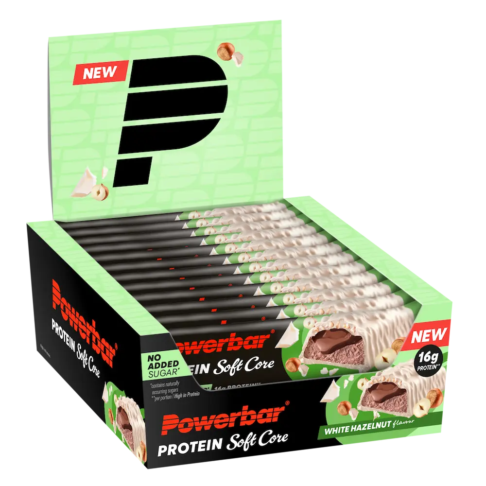 Boîte présentoir de 12 barres protéinées Powerbar Soft Core Chocolat Blanc Noisettes