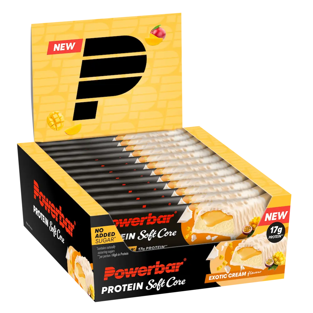 Boîte présentoir de 12 barres protéinées Powerbar Soft Core saveur Exotique