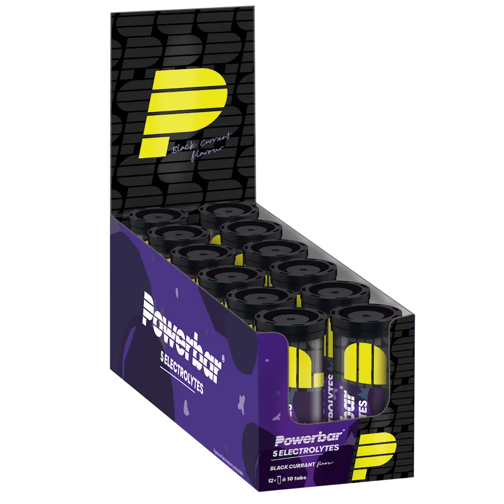 Boîte présentoir de 12 tubes Powerbar 5 Electrolytes saveur Cassis avec 10 comprimés par tube