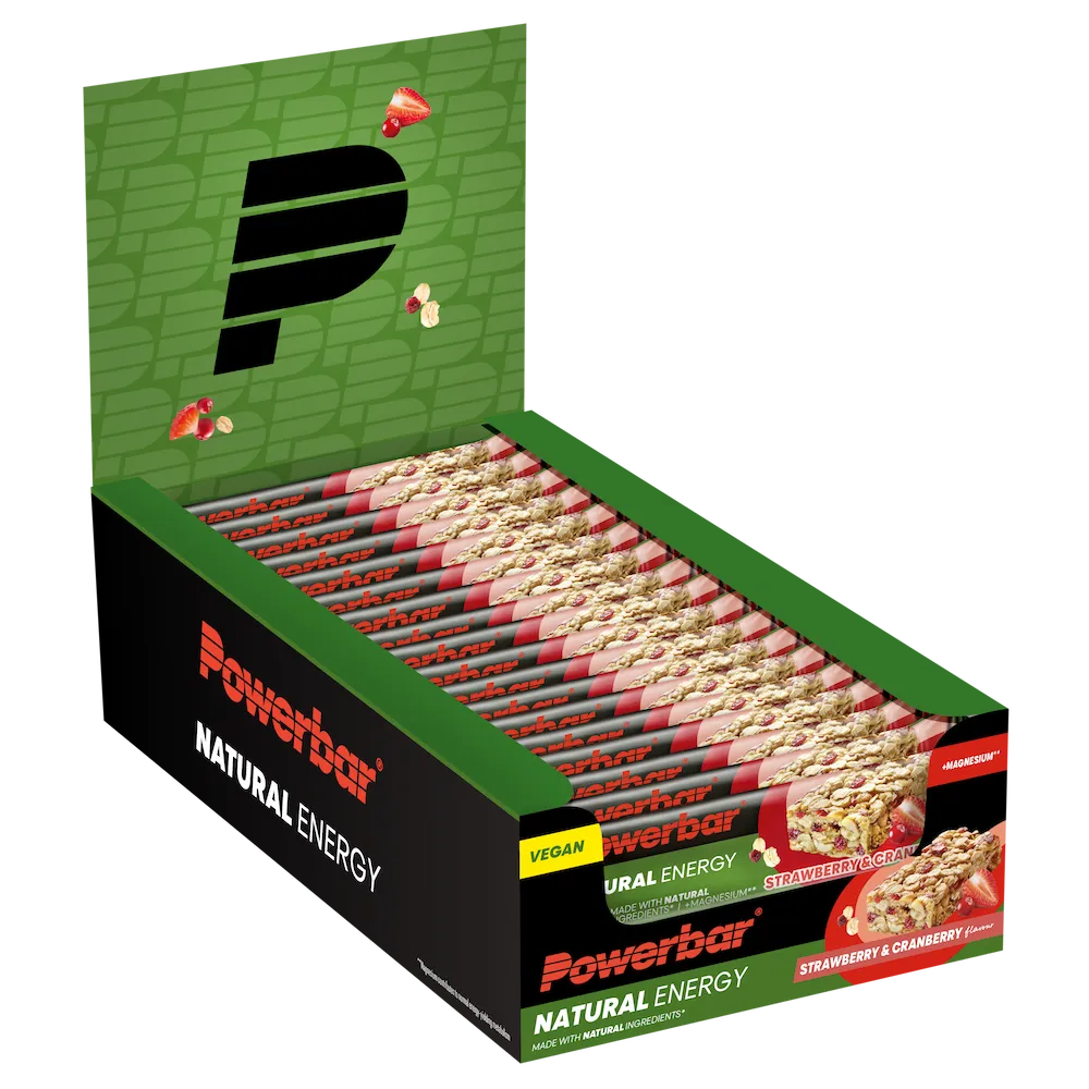 Boîte présentoir de 18 barres énergétiques vegan Powerbar Natural Energy 40 g Fraise-canneberge