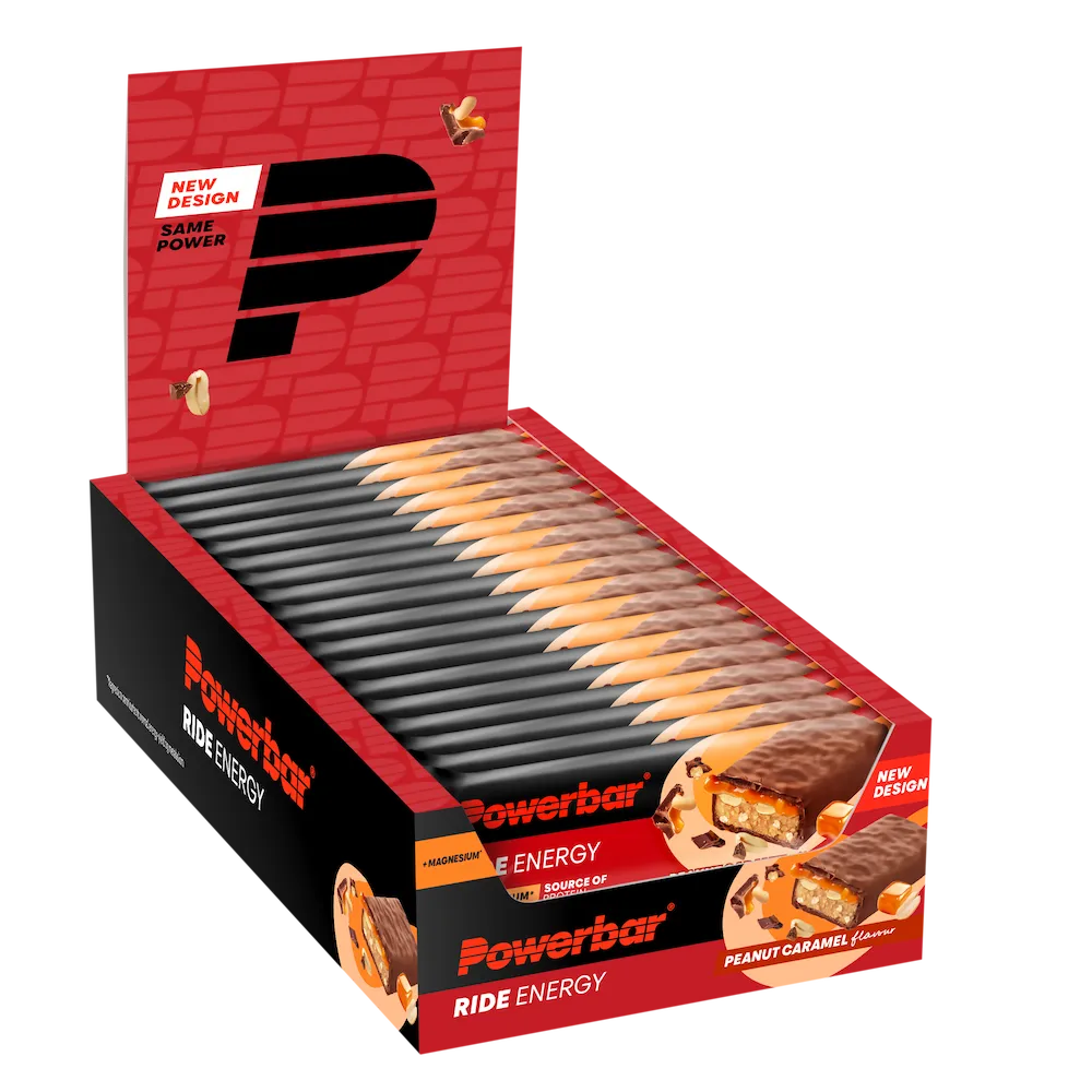 Boîte présentoir de 18 barres énergétiques Powerbar Ride Energy 55 g saveur Cacahuètes-caramel