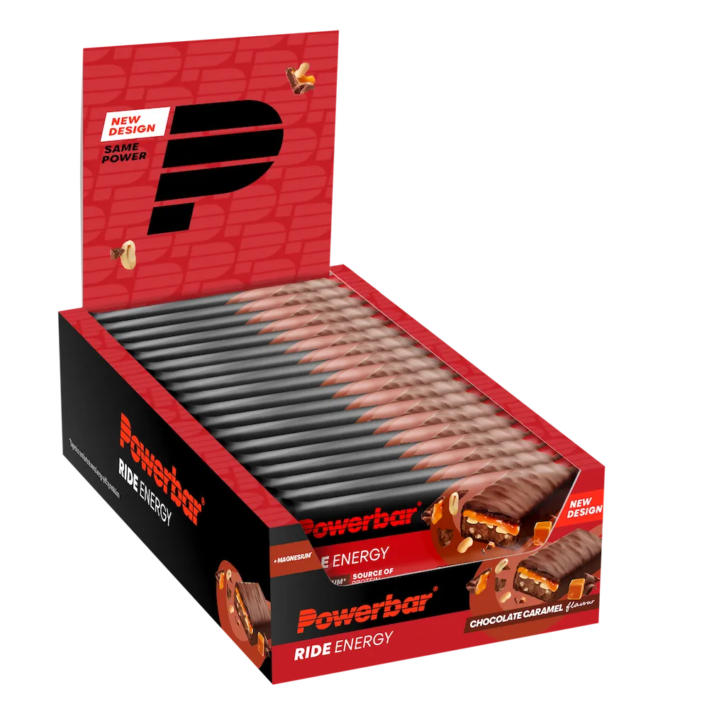 Boîte présentoir de 18 barres énergétiques Powerbar Ride Energy 55 g saveur Chocolat-caramel