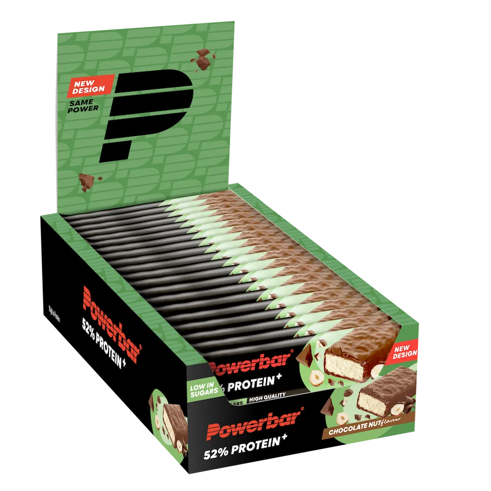 Boîte présentoir de 20 barres protéinées Powerbar Protein+ 52% 50 g saveur Chocolat-noisettes