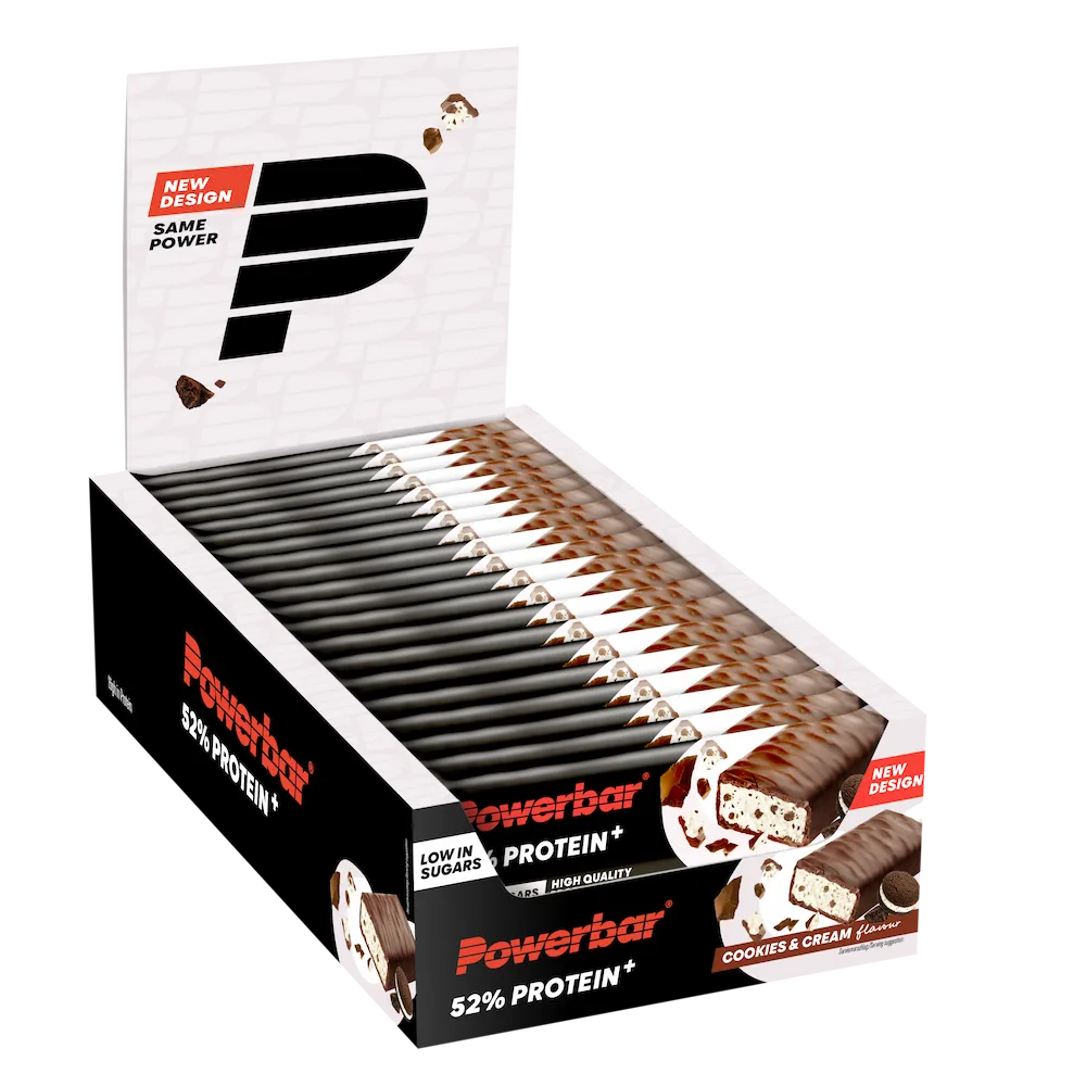 Boîte présentoir de 20 barres protéinées Powerbar Protein+ 52% 50 g saveur Cookies & Cream