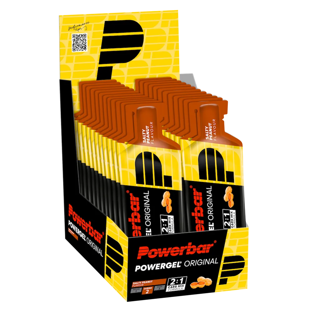 Boîte présentoir de 24 gels énergétiques Powerbar PowerGel Original 41 g saveur Cacahuètes salées
