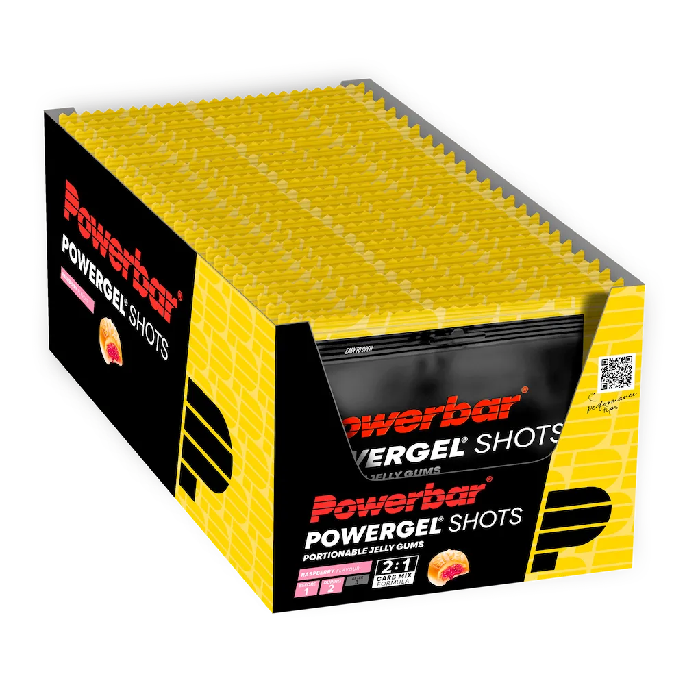Boîte présentoir de 24 sachets de gommes énergétiques Powerbar PowerGel Shots 60 g saveur Framboise