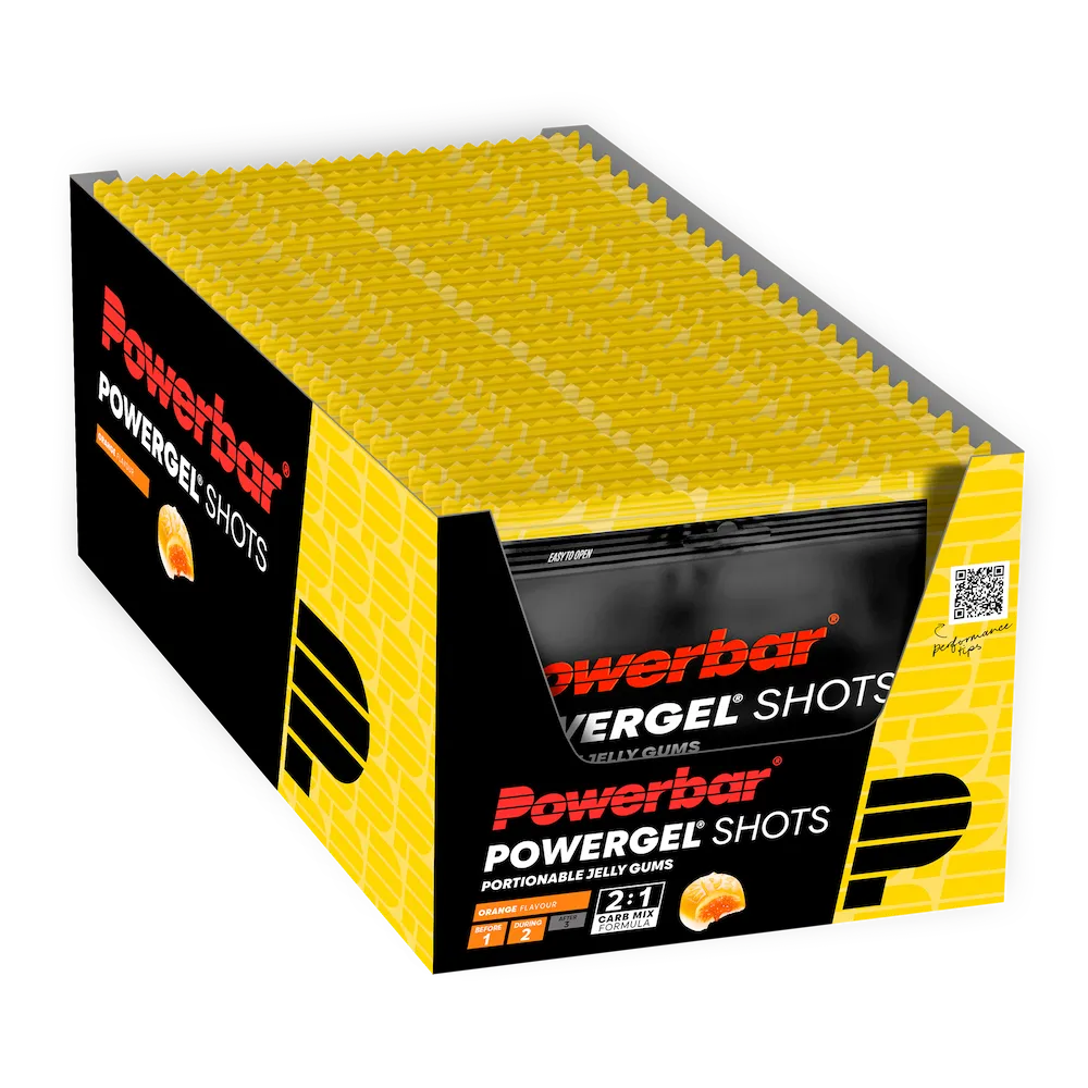 Boîte présentoir de 24 sachets de gommes énergétiques Powerbar PowerGel Shots 60 g saveur Orange