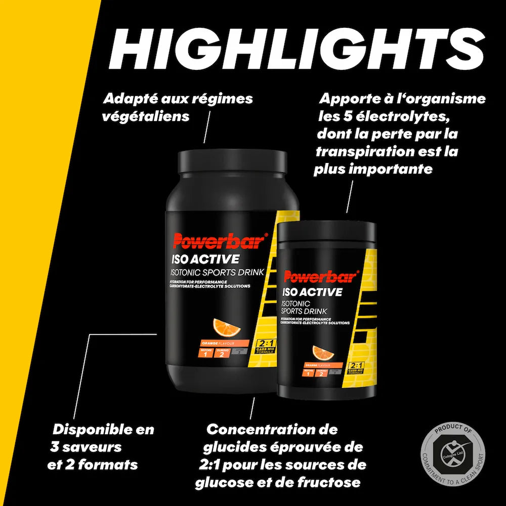 Caractéristiques de Powerbar Isoactive orange avec 5 électrolytes et ratio de glucides 2:1