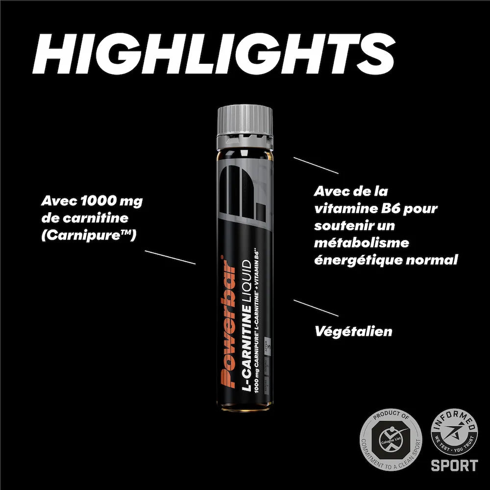 Caractéristiques Powerbar L-Carnitine Liquid avec 1000 mg de L-carnitine Carnipure et vitamine B6
