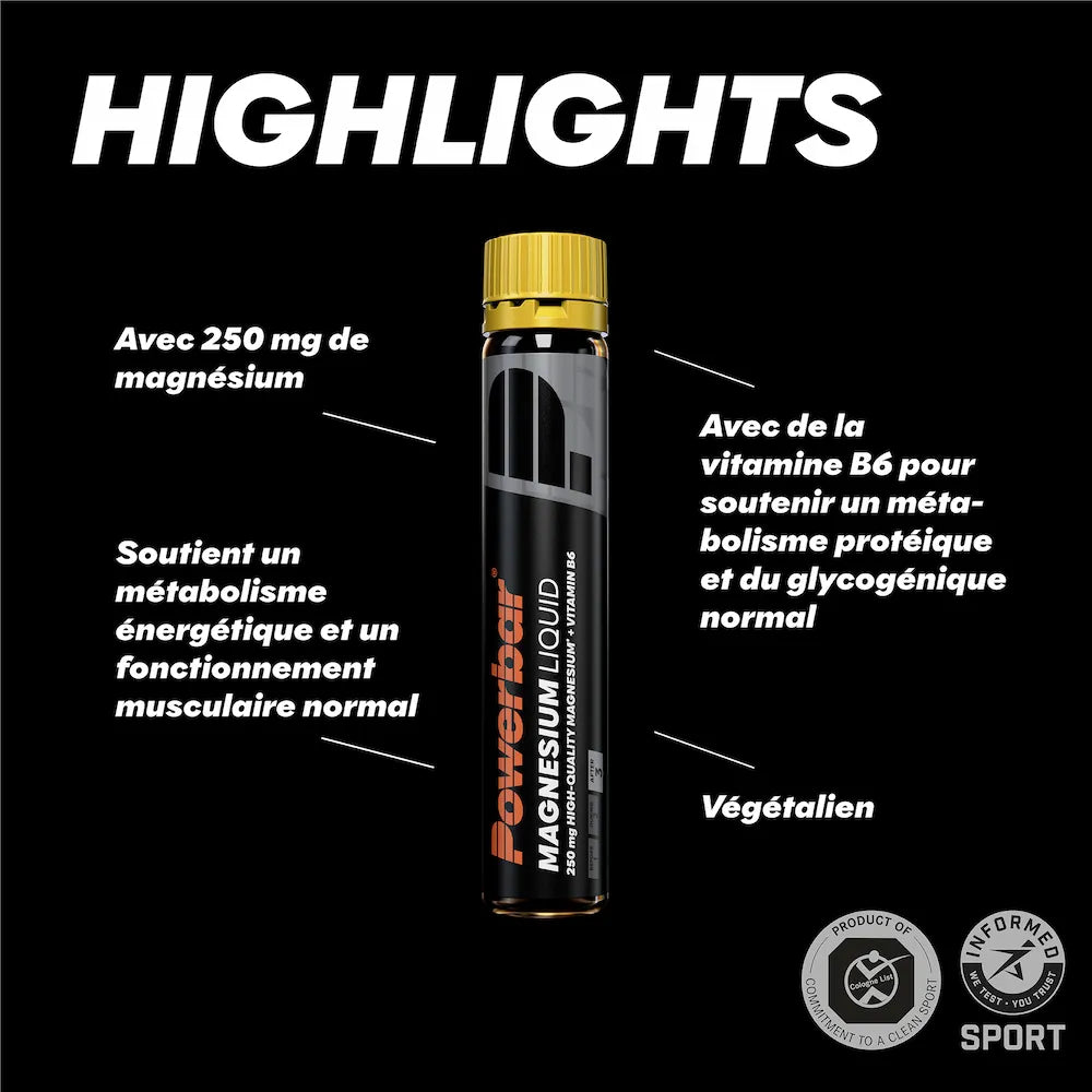 Caractéristiques Powerbar Magnesium Liquid avec 250 mg de magnésium et vitamine B6