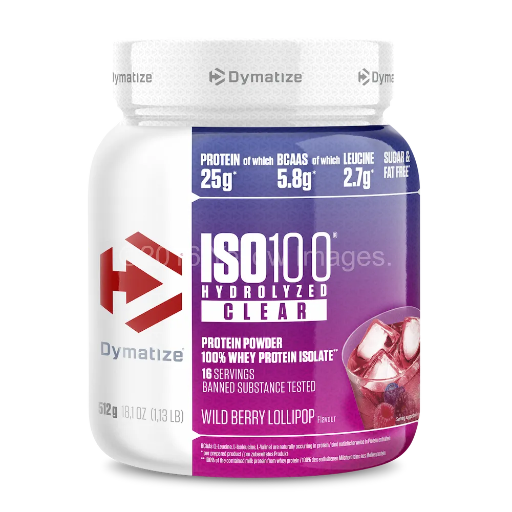Pot Dymatize ISO100 Hydrolyzed Clear 512 g saveur Wild Berry Lollipop