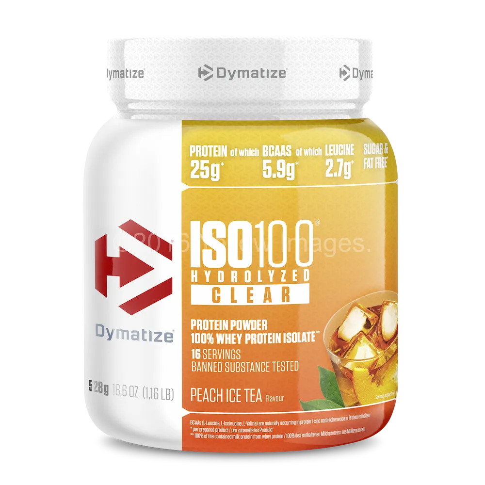 Pot Dymatize ISO100 Hydrolyzed Clear 528 g saveur Peach Ice Tea