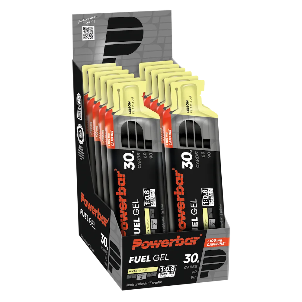 Boîte de 12 gels énergétiques POWERBAR Fuel Gel 30 citron avec 100 mg de caféine