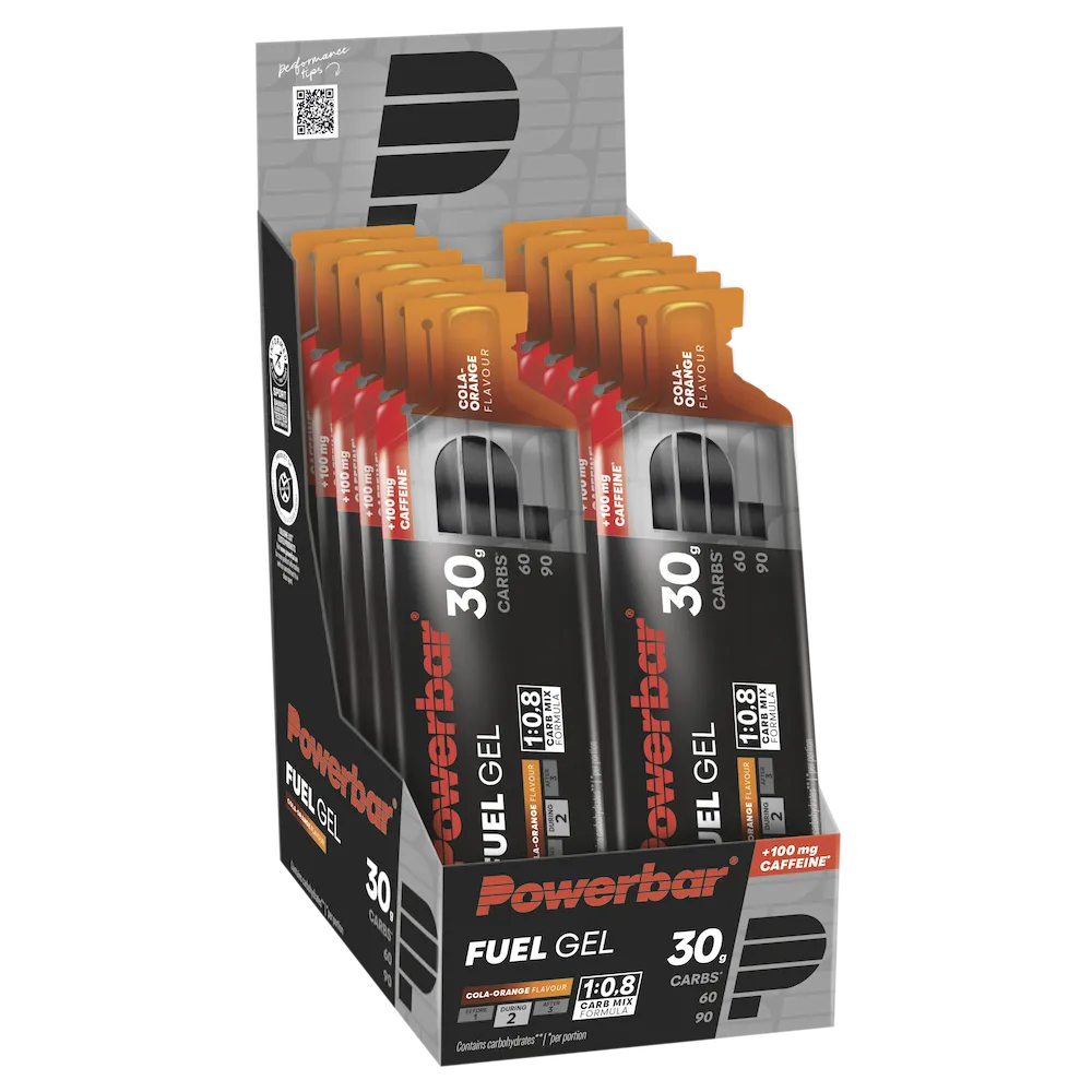 Boîte de 12 gels énergétiques POWERBAR Fuel Gel 30 Cola-Orange avec 100 mg de caféine