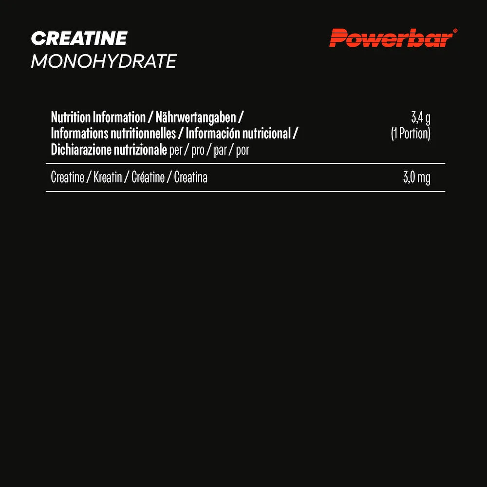 Informations nutritionnelles de la créatine monohydrate Powerbar pour une portion de 3,4 g