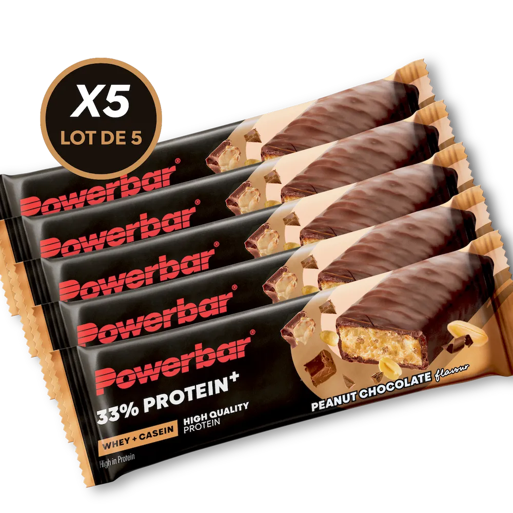 Lot de 5 barres protéinées Powerbar 33% Protein+ 90 g saveur Chocolat-cacahuètes