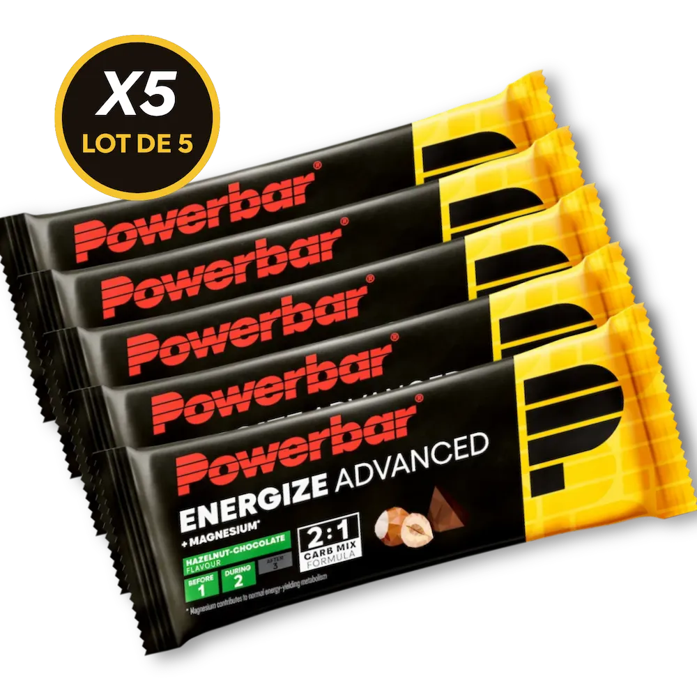Lot de 5 barres énergétiques Powerbar Energize Advanced 55 g saveur Chocolat-Noisettes