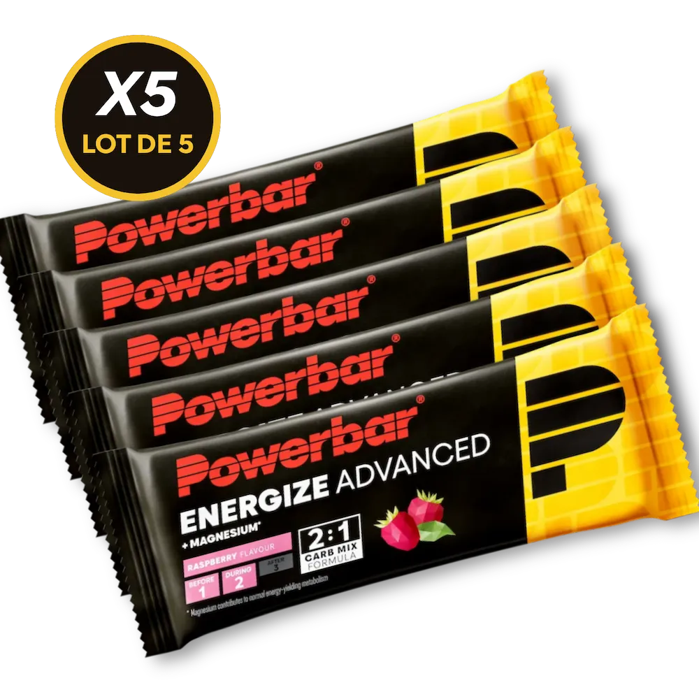 Lot de 5 barres énergétiques Powerbar Energize Advanced 55 g saveur Framboise