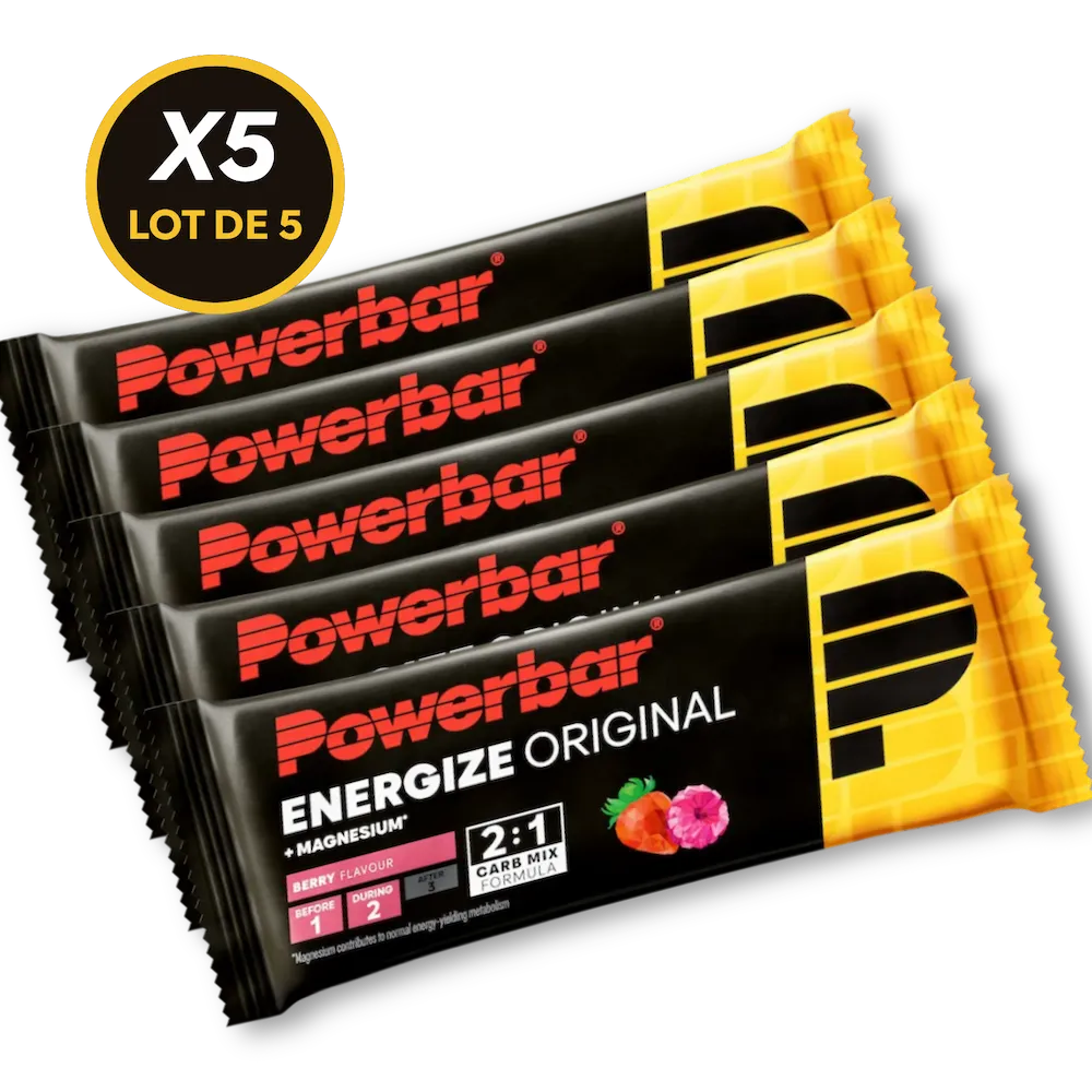 Lot de 5 barres énergétiques Powerbar Energize Original 55 g saveur Fruits des bois