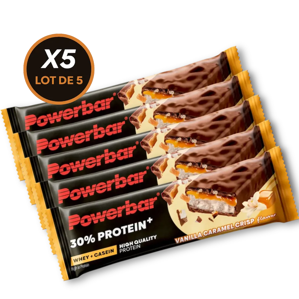 Lot de 5 barres protéinées Powerbar Protein+ 30% 55 g saveur Caramel-Vanille