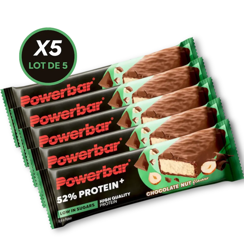 Lot de 5 barres protéinées Powerbar Protein+ 52% 50 g saveur Chocolat-noisettes