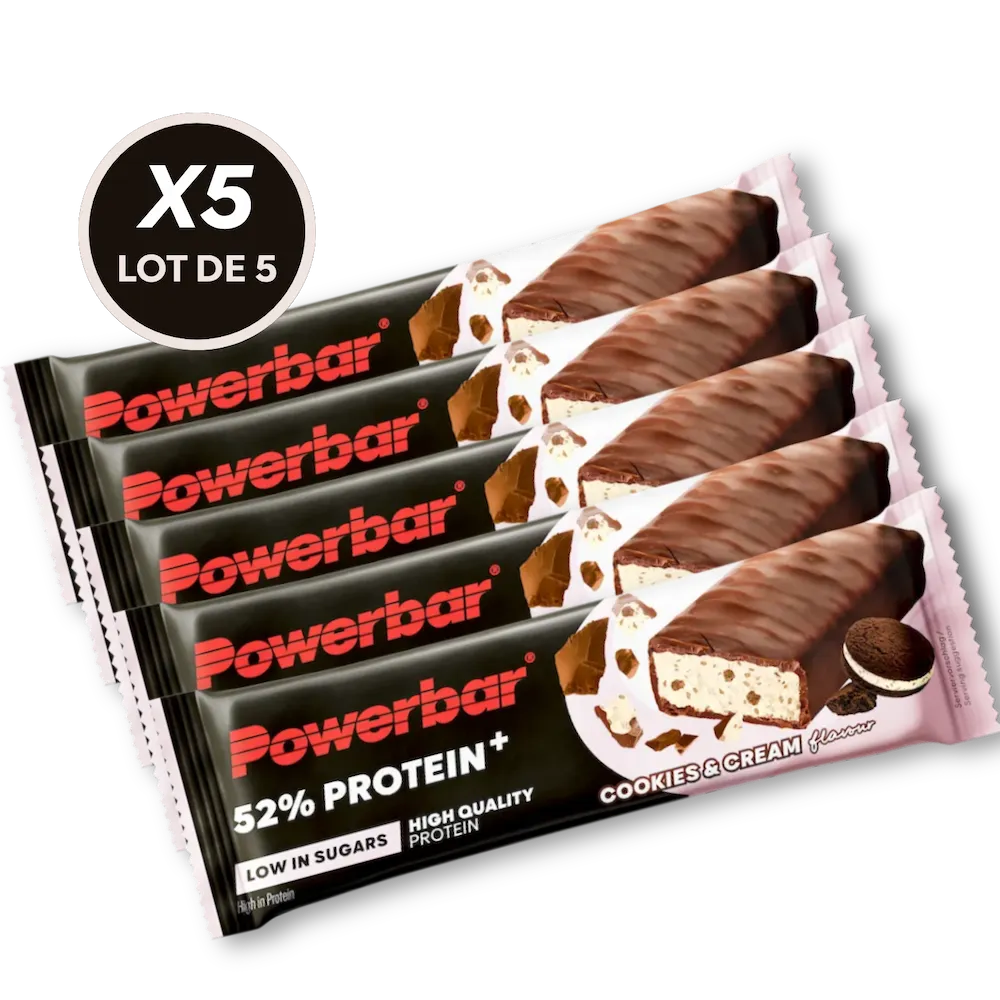 Lot de 5 barres protéinées Powerbar Protein+ 52% 50 g saveur Cookies & Cream