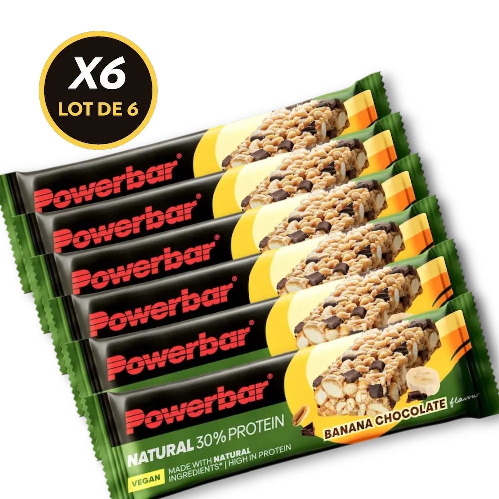 Lot de 6 barres protéinées vegan Powerbar Natural Protein 40 g saveur Banane-chocolat