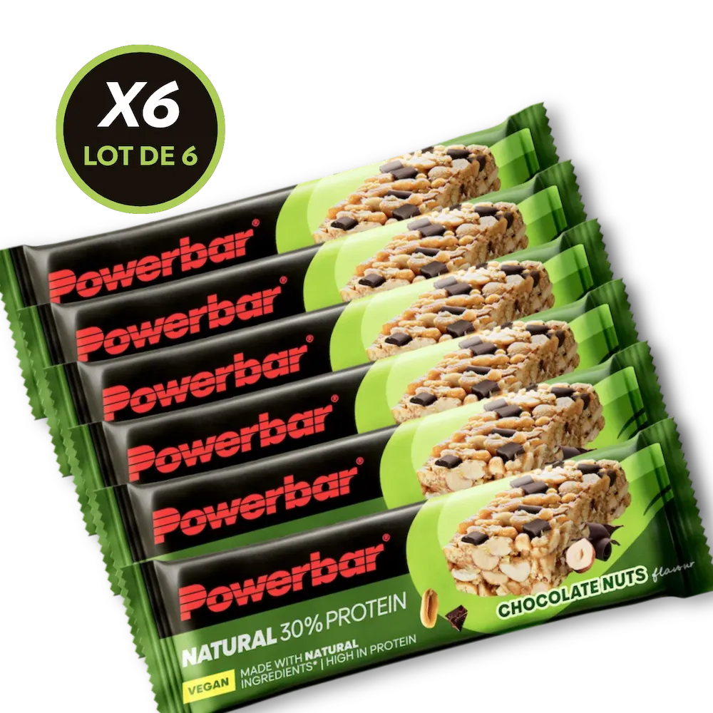 Lot de 6 barres protéinées vegan Powerbar Natural Protein 40 g saveur Chocolat-noisettes