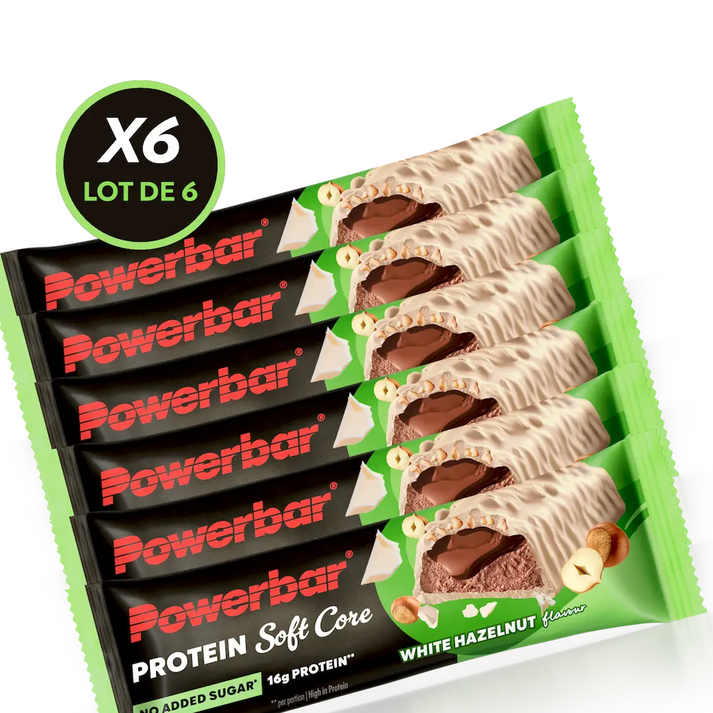 Lot de 6 barres protéinées Powerbar Soft Core Chocolat Blanc Noisettes 48 g