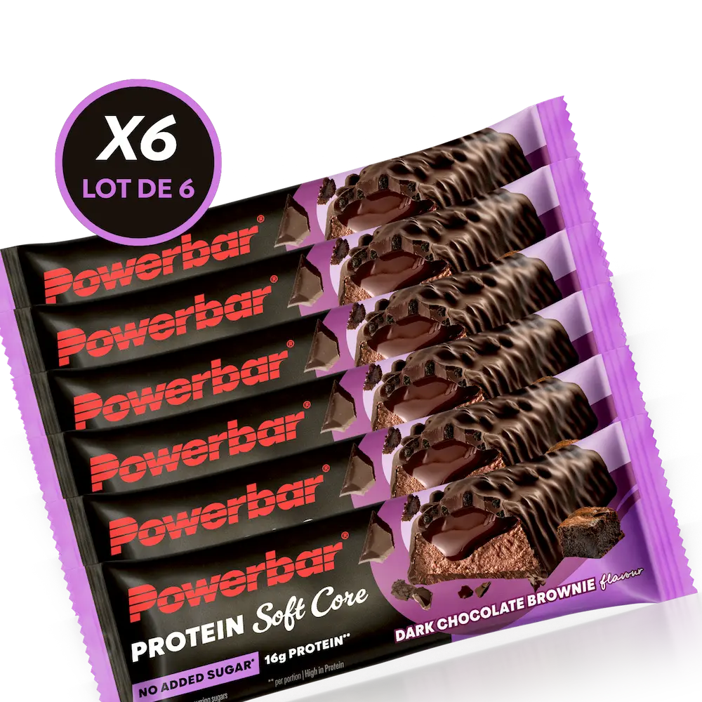 Lot de 6 barres protéinées Powerbar Soft Core Chocolat Noir Brownie 48 g