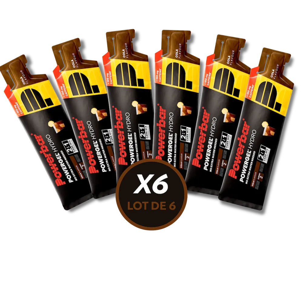 Lot de 6 gels énergétiques liquides Powerbar PowerGel Hydro 67 ml saveur Cola avec 100 mg de caféine