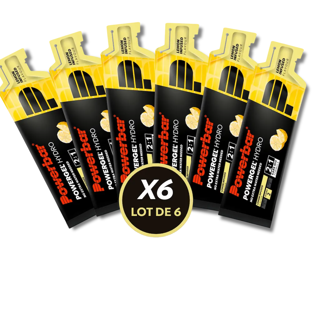 Lot de 6 gels énergétiques liquides Powerbar PowerGel Hydro 67 ml saveur Lemon Infused