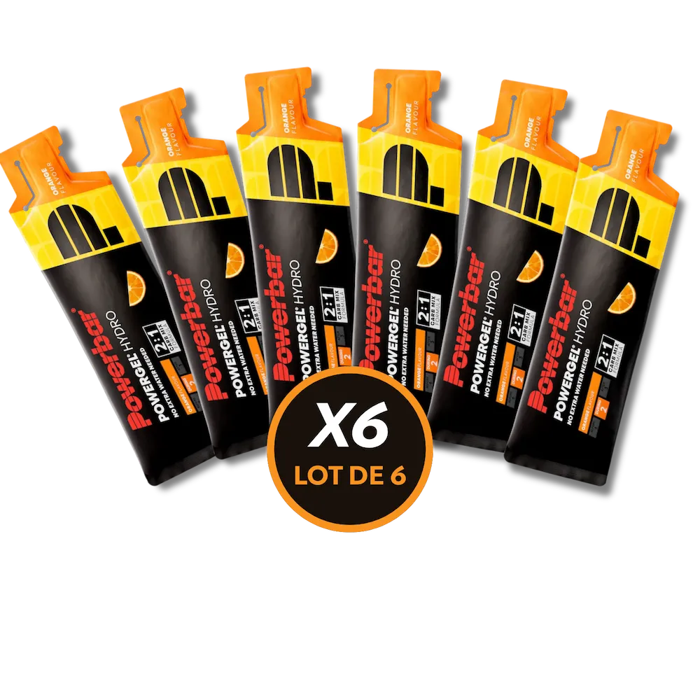 Lot de 6 gels énergétiques liquides Powerbar PowerGel Hydro 67 ml saveur Orange