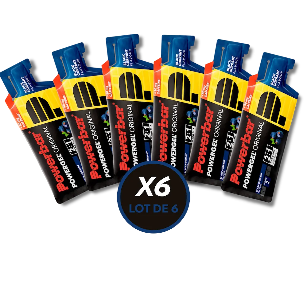 Lot de 6 gels énergétiques Powerbar PowerGel Original 41 g Cassis avec 50 mg de caféine