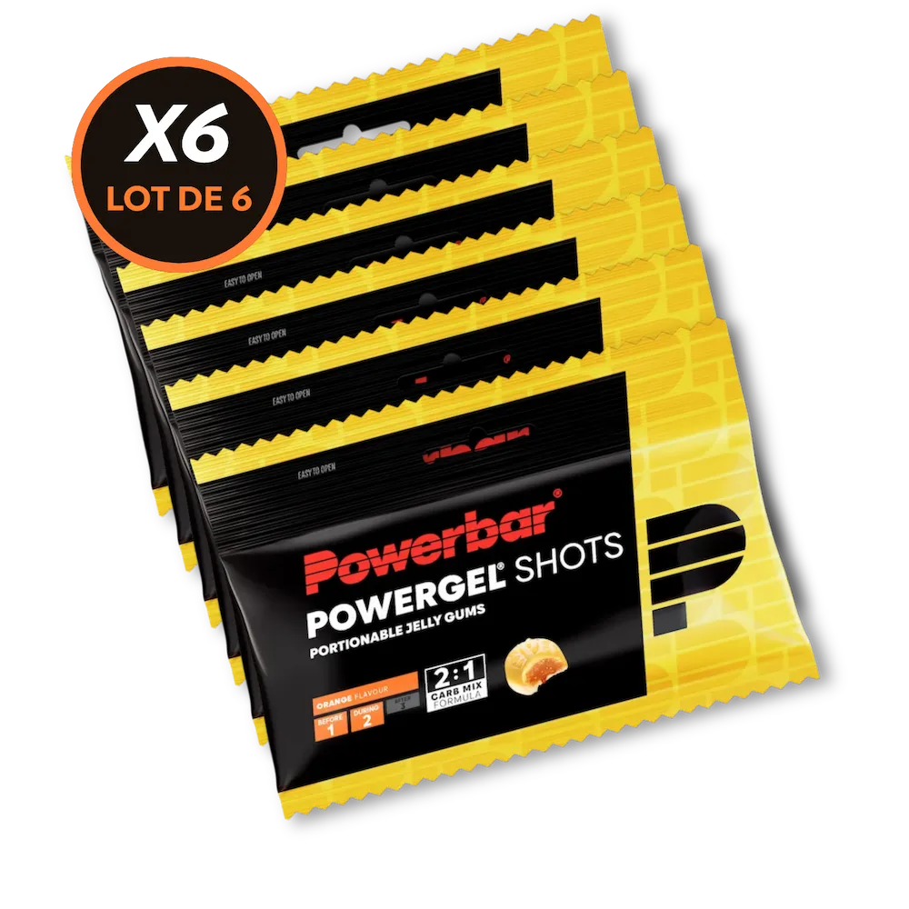 Lot de 6 sachets de gommes énergétiques Powerbar PowerGel Shots 60 g saveur Orange