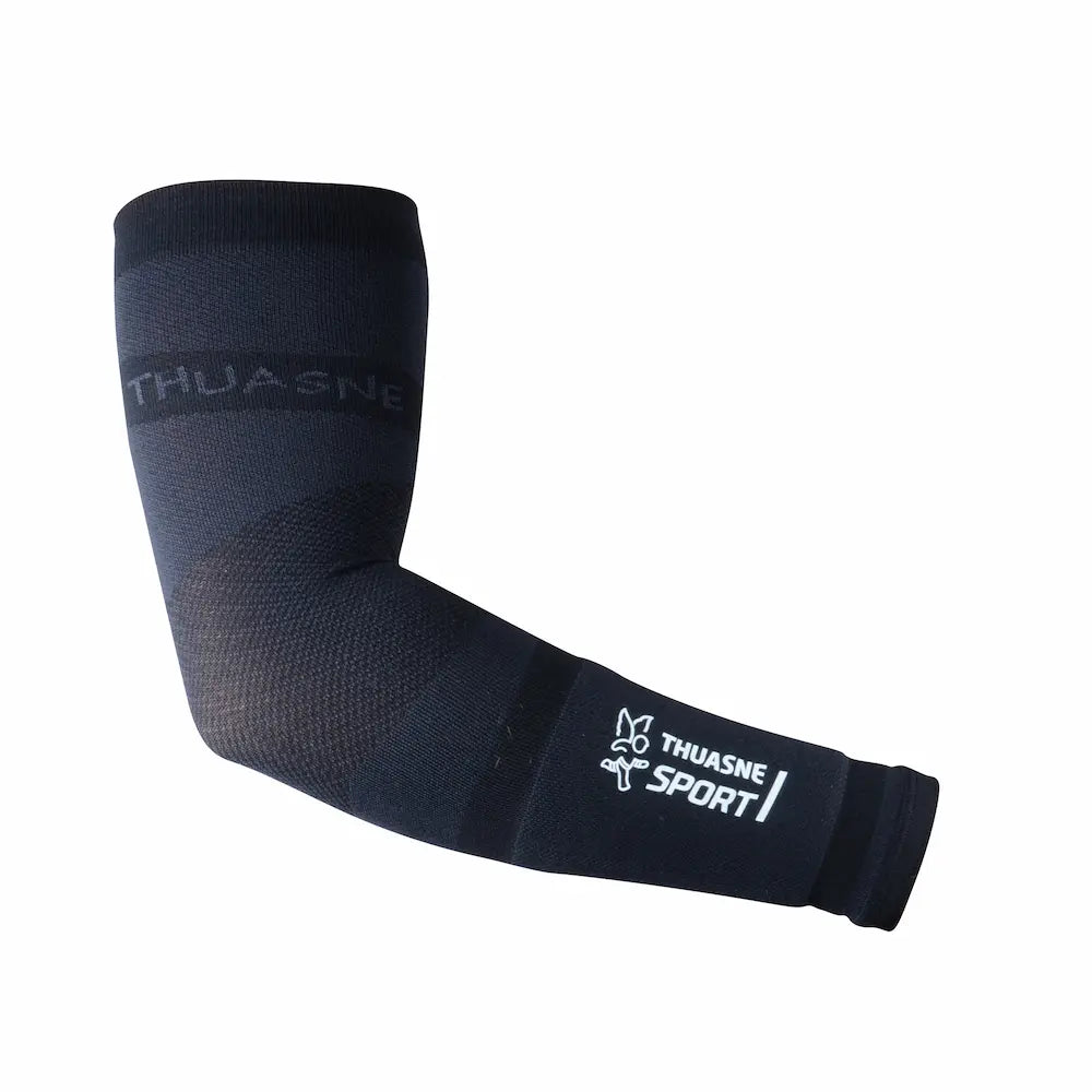 Manchette de compression bras noire THUASNE SPORT Performance avec logo blanc