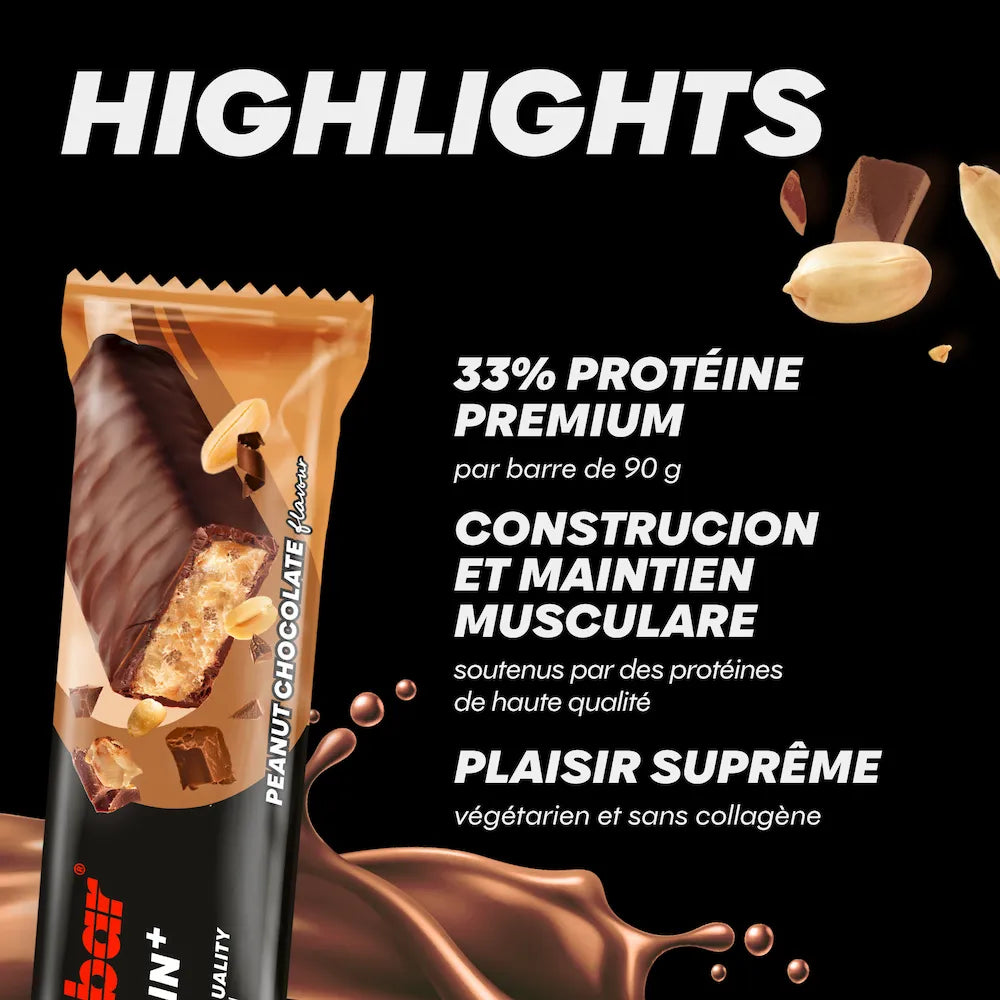 Barre Powerbar 33% Protein+ Chocolat-cacahuètes avec 30 g de protéines pour 90 g